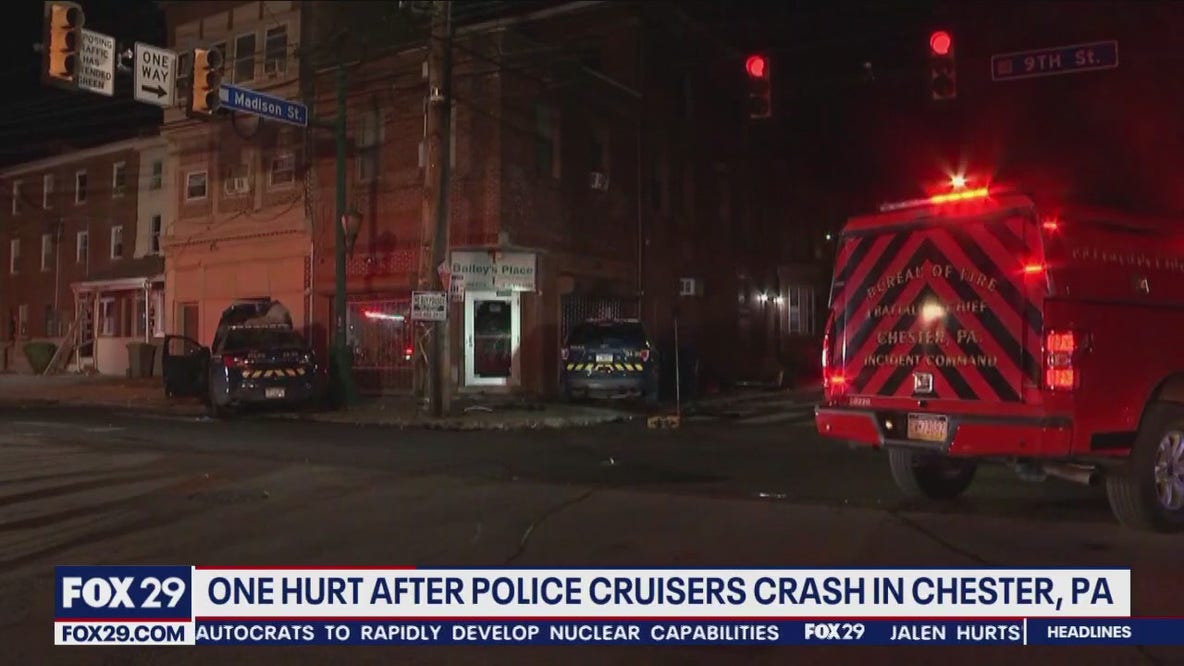 Officials: 1 injured after 2 Delaware County police cruisers crash in Chester